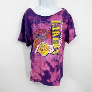 Los Angeles Lakers Custom Bleach Splatter Off The Shoulder Shirt Size Medium